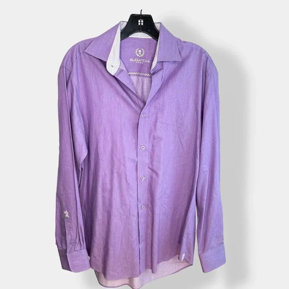 Bugatchi Uomo Purple Cotton Button Up Shirt‎ - Picture 1 of 4
